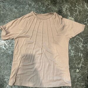 Pleated Beige Short Sleeve Top